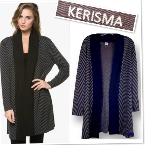KERISMA Cashmere Blend Chevron Pattern Knit Open Front Cardigan Size L - Picture 1 of 10